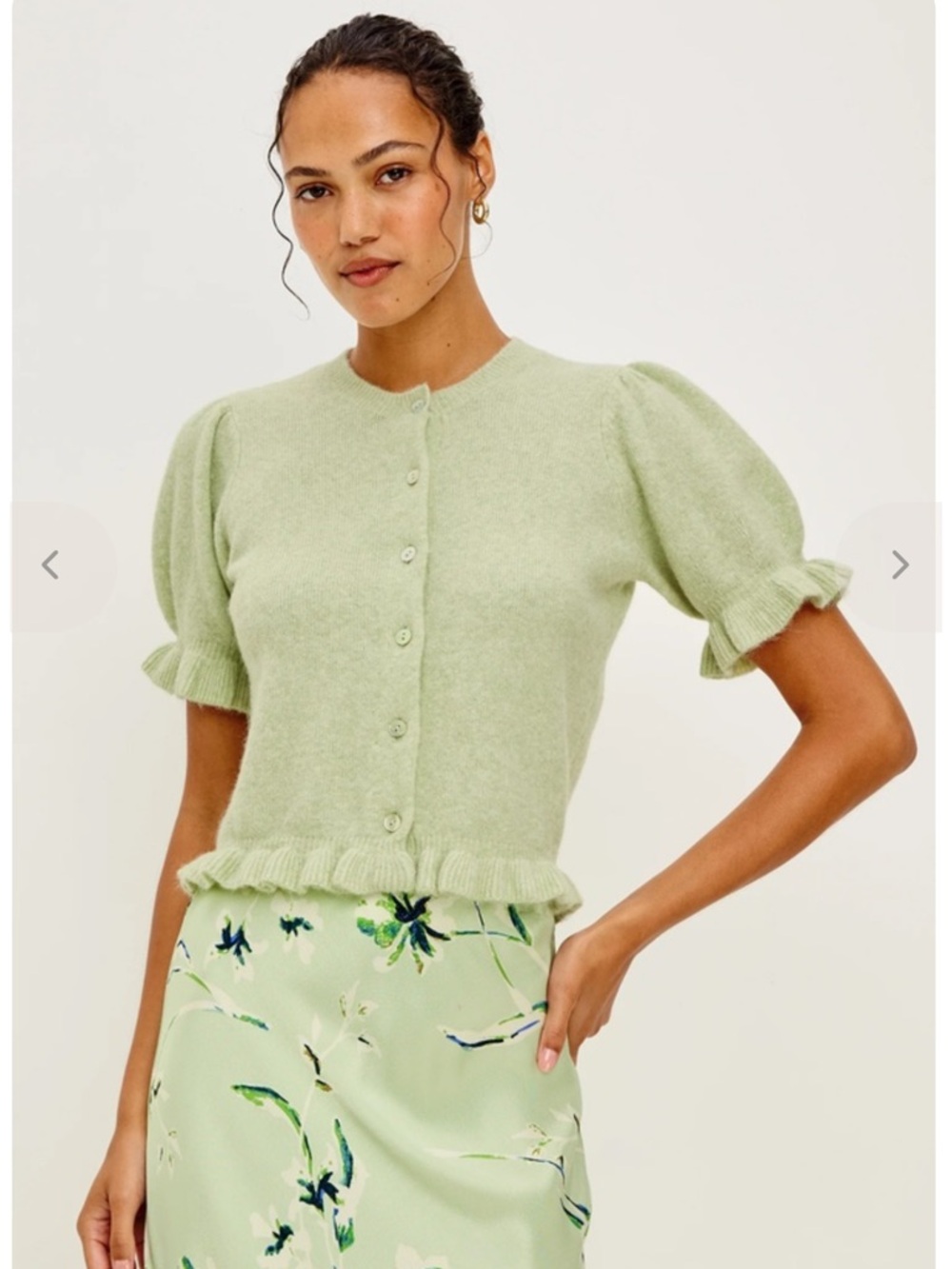 Rails Light Green Puff Sleeve Ruffle Cardigan